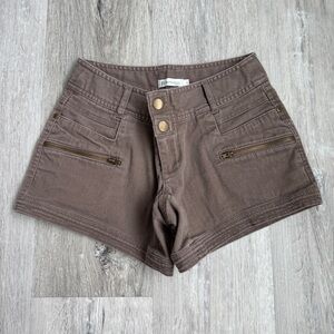 Y2K Vintage Mid-Rise Brown Cargo Shorts w/ Zipper Pockets